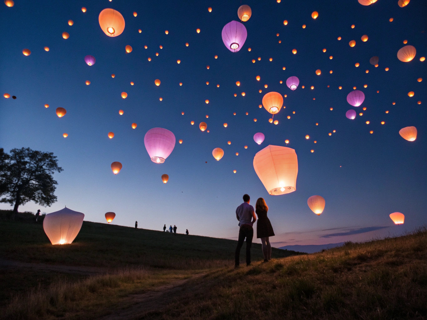 Spectacle nocturne de montgolfières illuminées